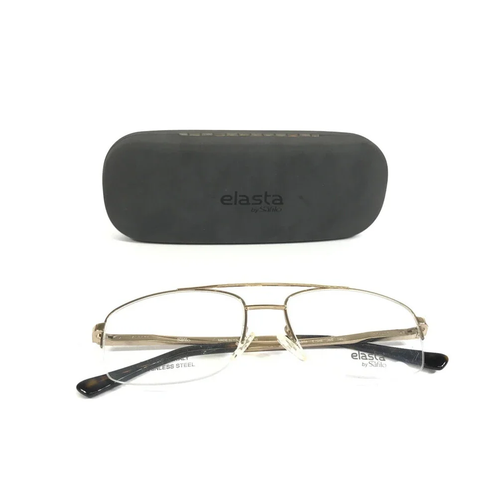 Elasta by Safilo Eyeglasses Frames E7246 J5G Gold Aviator Half Rim 56-17-145